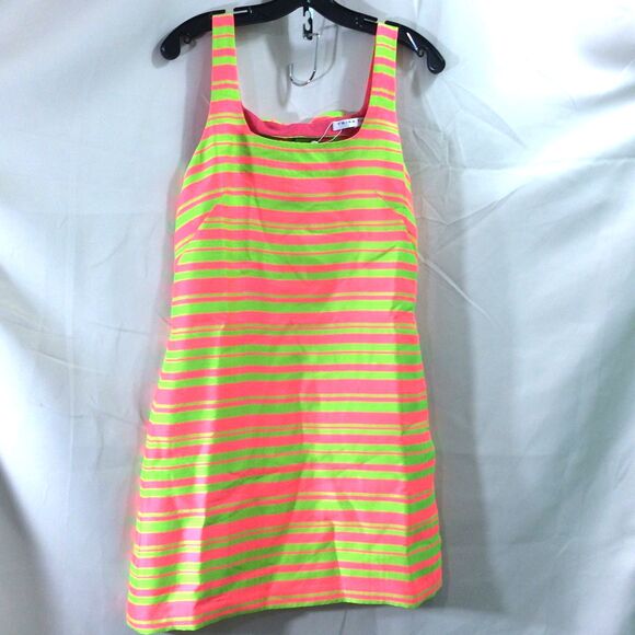 Trina Turk Aspiration Bow Back Neon Stripe Dress NWT Pink Lime Size 6 - Picture 3 of 6